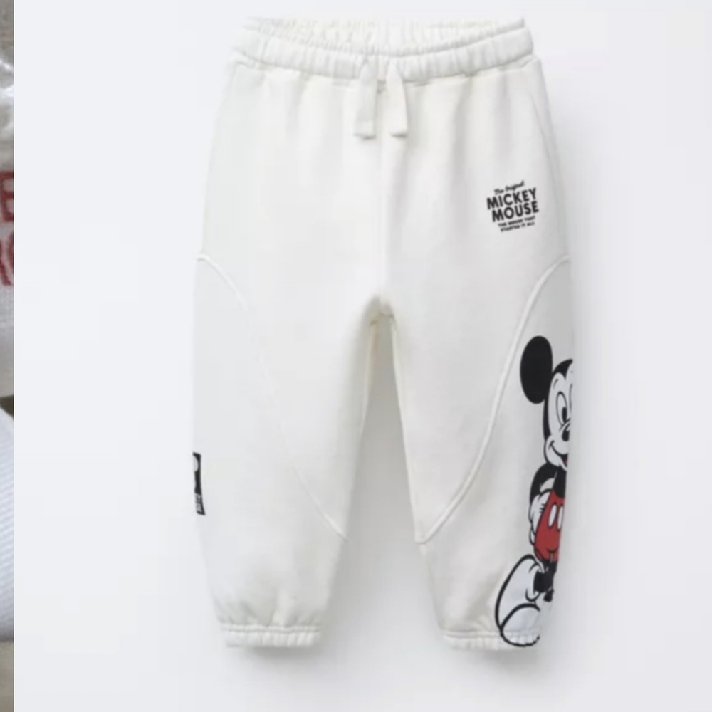 Zara Kids White Mickey Mouse Joggers Size 2 Nwt